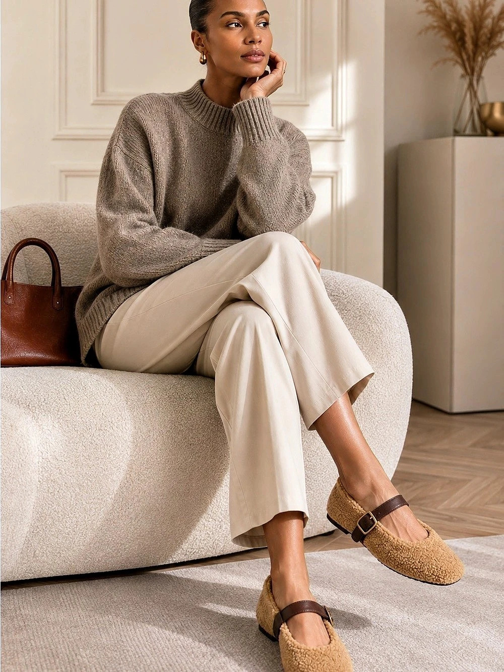 Paolo Mika-L Teddy Mary Jane Flats Brown & Tan EU 9.5 NWT